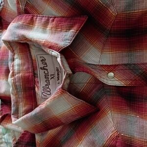 Wrangler Wrancher Pearl Snap Red And Grey Plaid Men's Western Shirt Size XL